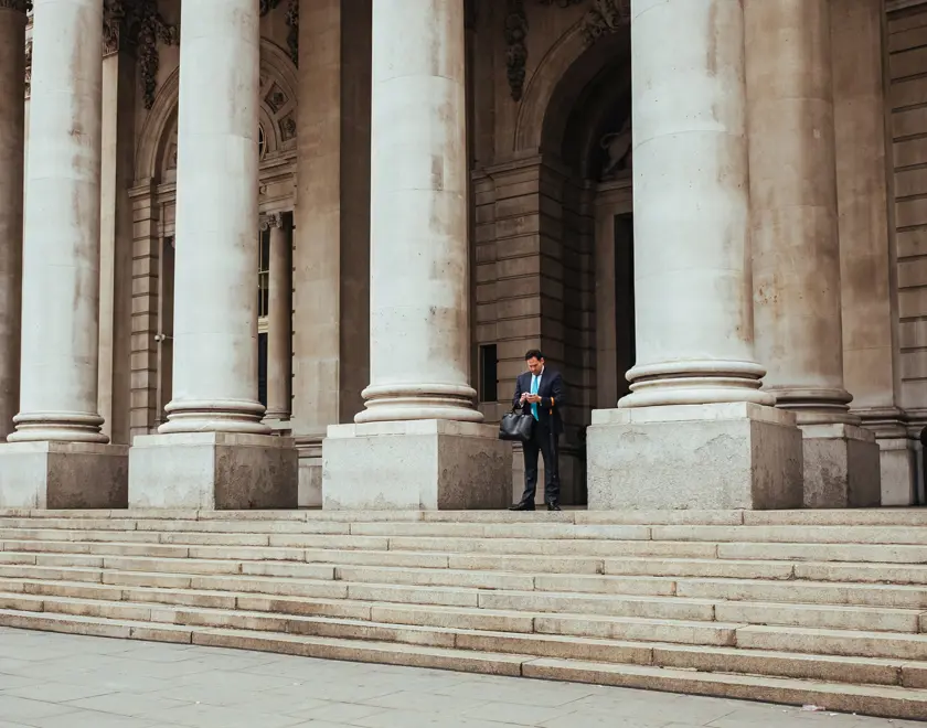 Man outside a court building 